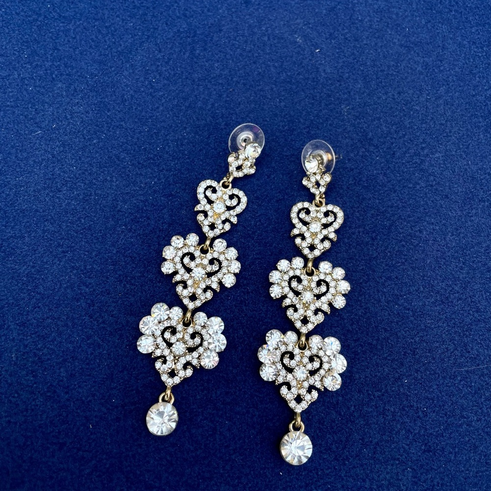 Gold dangling Rhinestone heart Earrings